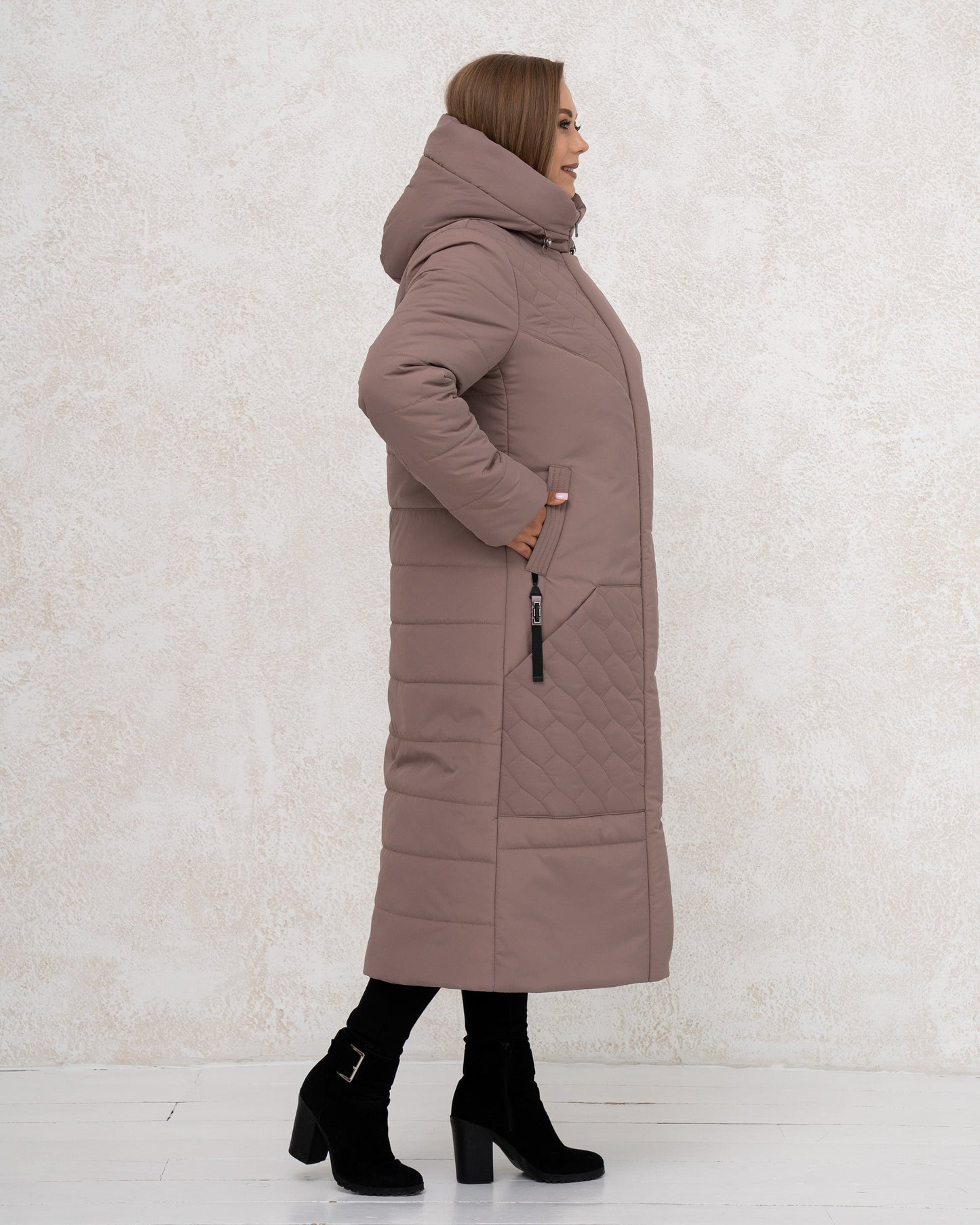 Plus Size Maxi Quilted Winter Coat, Women’s Long Hooded Jacket, Sizes 50–56